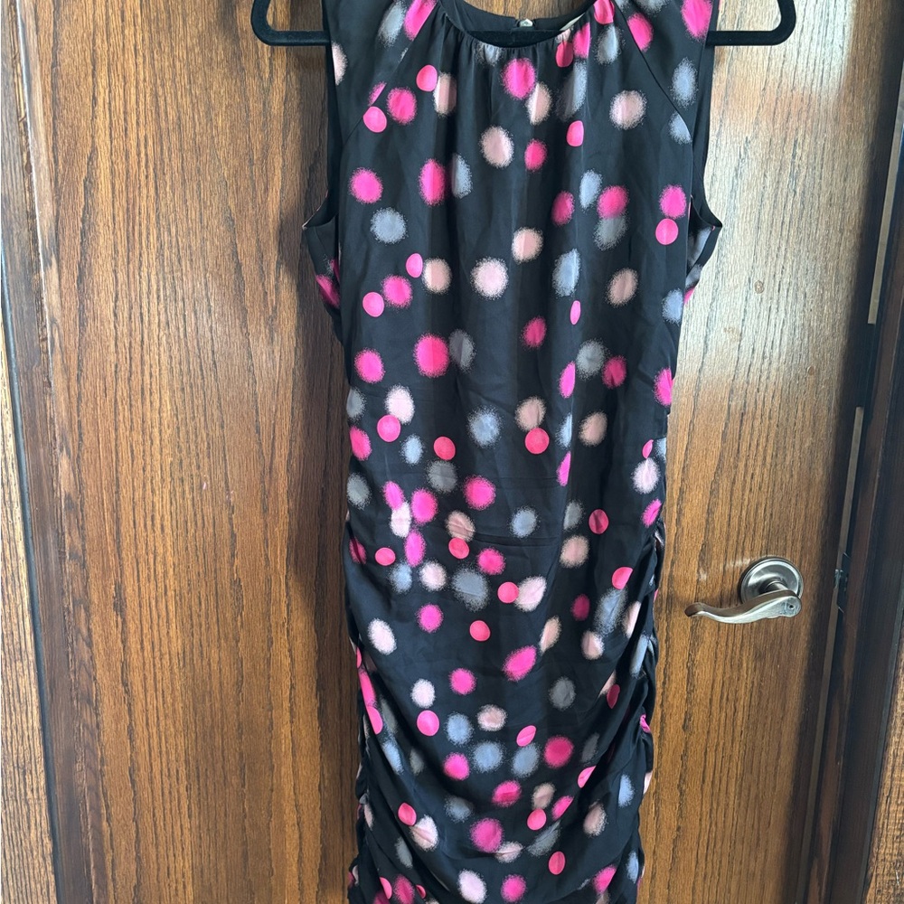 Auth. Silk Diane Von Furstenberg Black, Pink Mauve Ruched TULIPA Dress US6